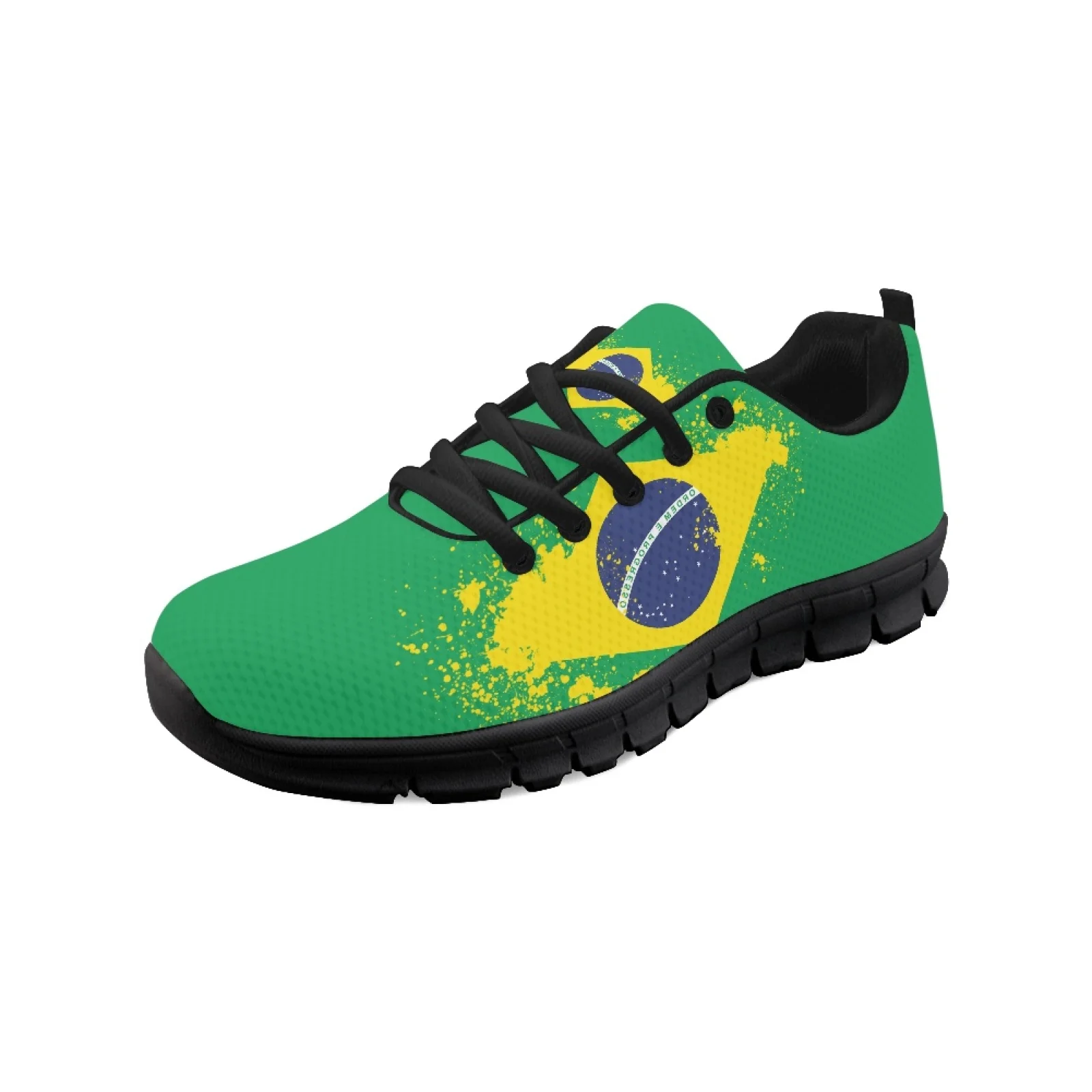 2025 Cute Brazil Soccer Team Print Mesh Sneakers Women Men Casual Shoes Spring Summer Flats Lace up Jogging Running Sport Shoes