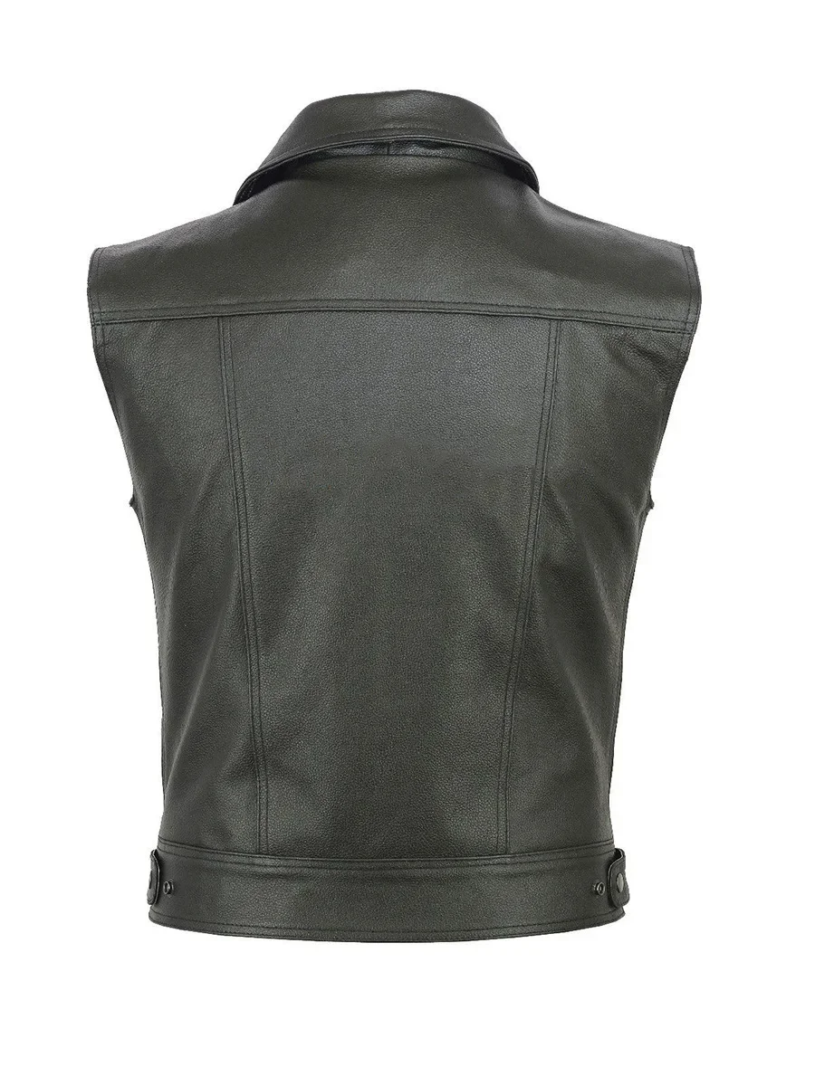 Men Motorcycle Leather Vest Solid Color Large Pocket Biker Jackets Vintage Casual Vest Male Plus Size S-5XL