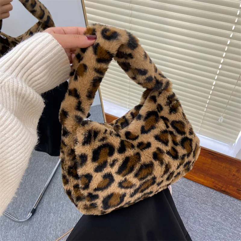 

Leopard Print Plush Women Shoulder Bags Fashion Trend Armpit Bag Purse and Handbags Designer Bag Bolsos Mujer Сумка Женская Sac