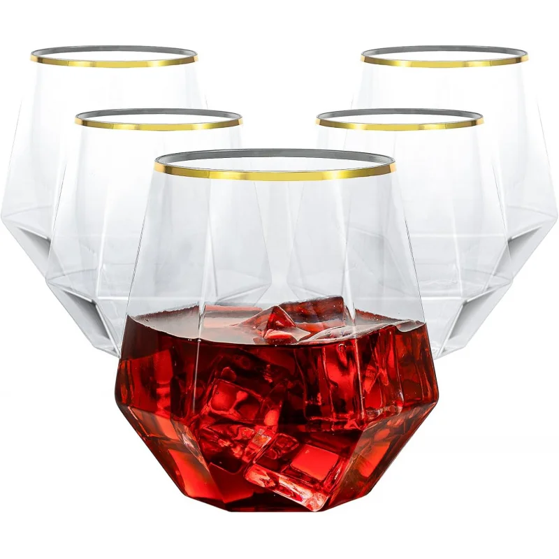 

40 PCS Diamond Stemless Plastic Wine Whiskey Glasses, 12 Oz Disposable Cocktail Glasses, Suitable for Weddings, Birthday Partie