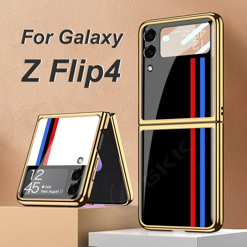

Painted Tempered Glass Hard Case For Samsung Galaxy Z Flip 4 Screen Glass Protective Plating Cover For Galaxy Z Flip 5 4 3 Cases