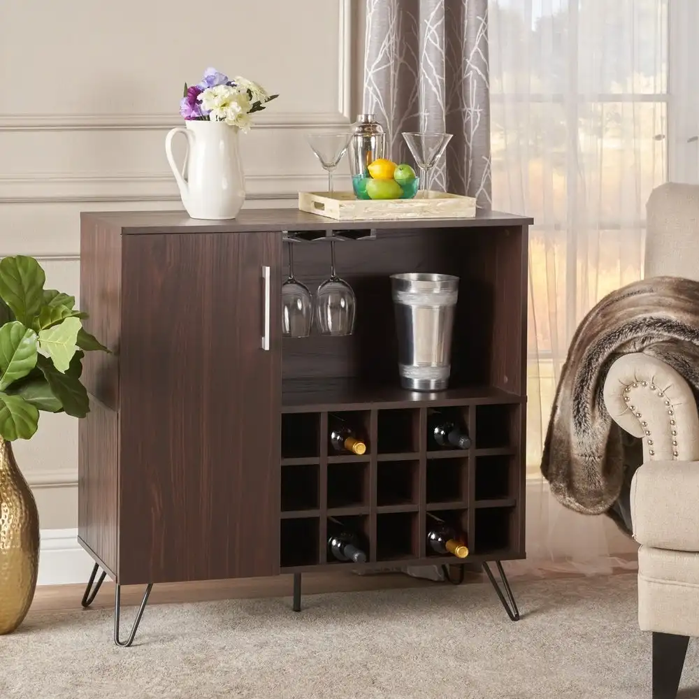 

#Custom 16 Year Manufacturer Modern Home Faux Wood Wine and Bar Cabinet