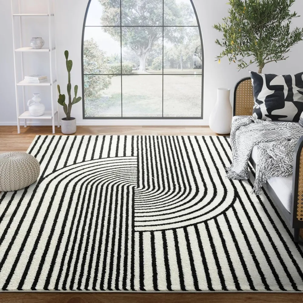 

Nuevo Collection Area Rug - Mid-Century Black & Ivory Arch Knot Design - 5' x 8' - for Living Room, Bedroom & Office