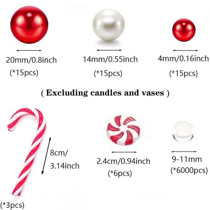 Christmas Vase Filler White And Red Candy Cane Pearl Water Gels Beads Floating Candles For Home Christmas Party Table Decor