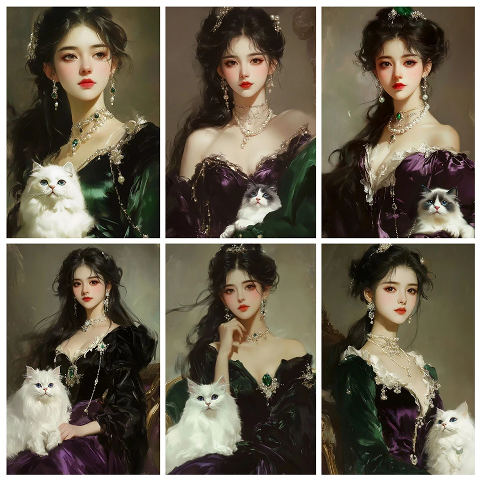 

5D DIY Diamond Painting Girl and Cat Diamond Mosaic Diamond Painting Cat Decoration Painting New Product Launched