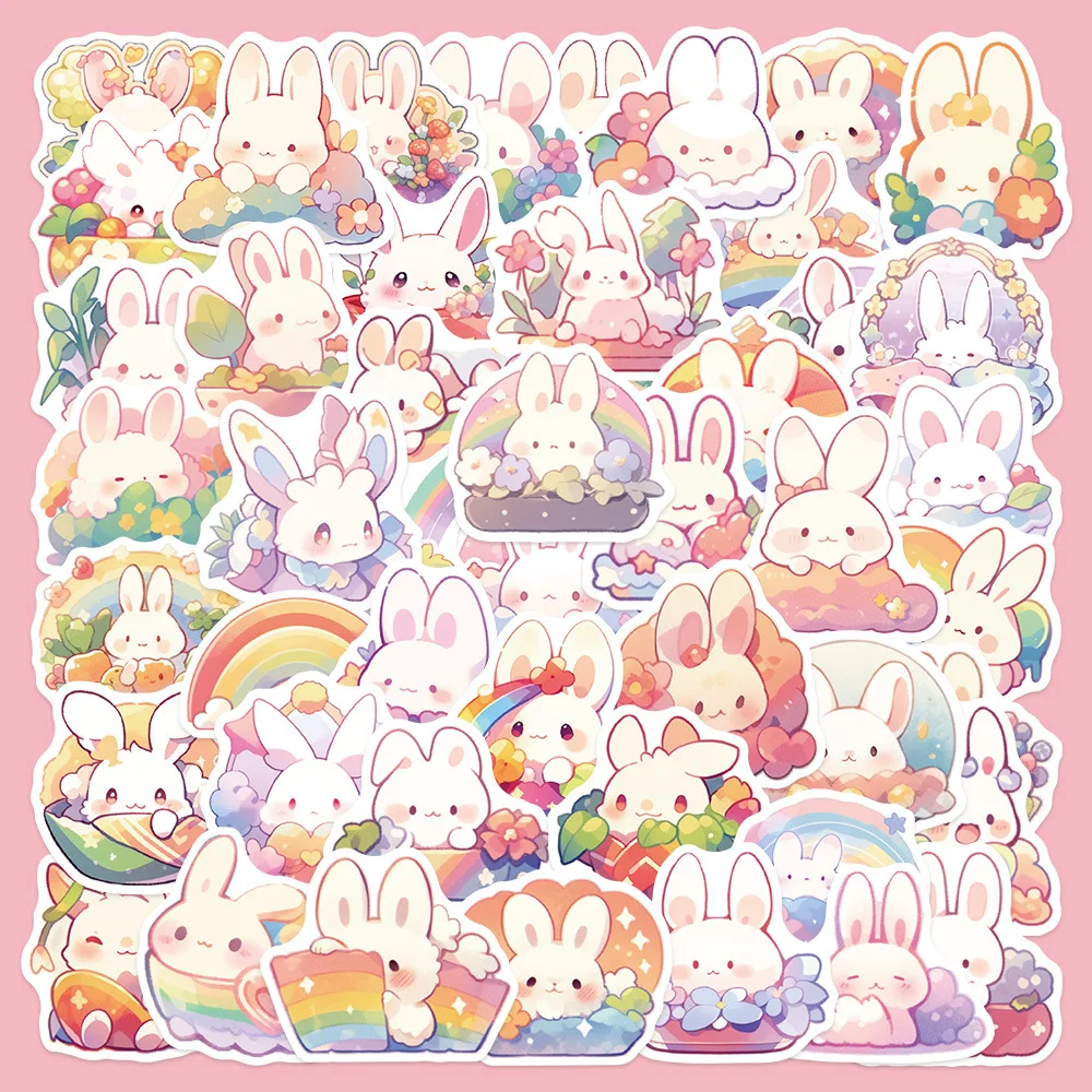 

50pcs Cute Ins Style Cartoon Rabbit Series Graffiti Stickers Suitable for Helmet Desktop Wall Decoration DIY Sticker Pack