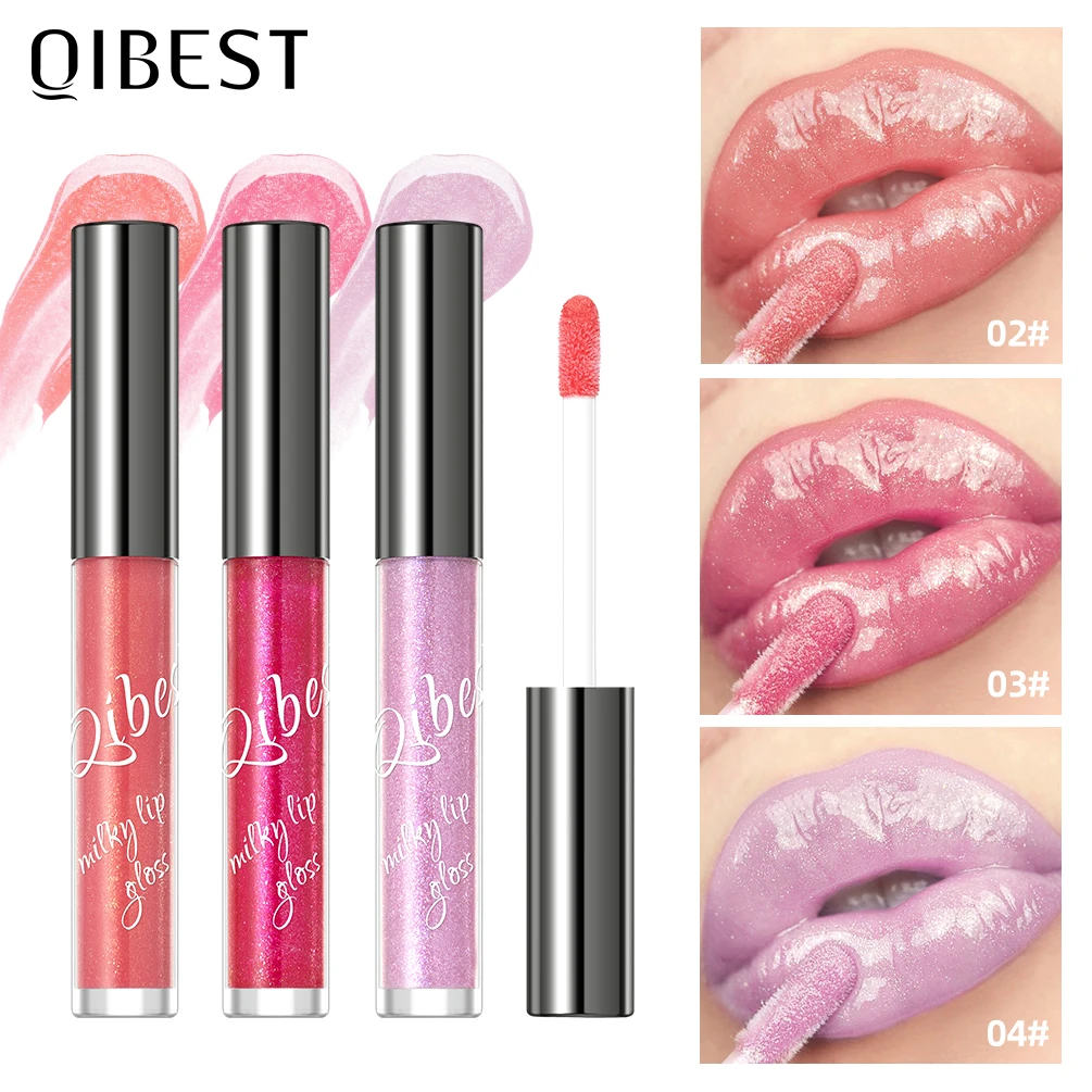 

QIBEST New Pearlescent Moisturizing Lip Glaze Flash Liquid Lipstick Waterproof Sweatproof Non Stick Cup Glitter Lipgloss Makeup
