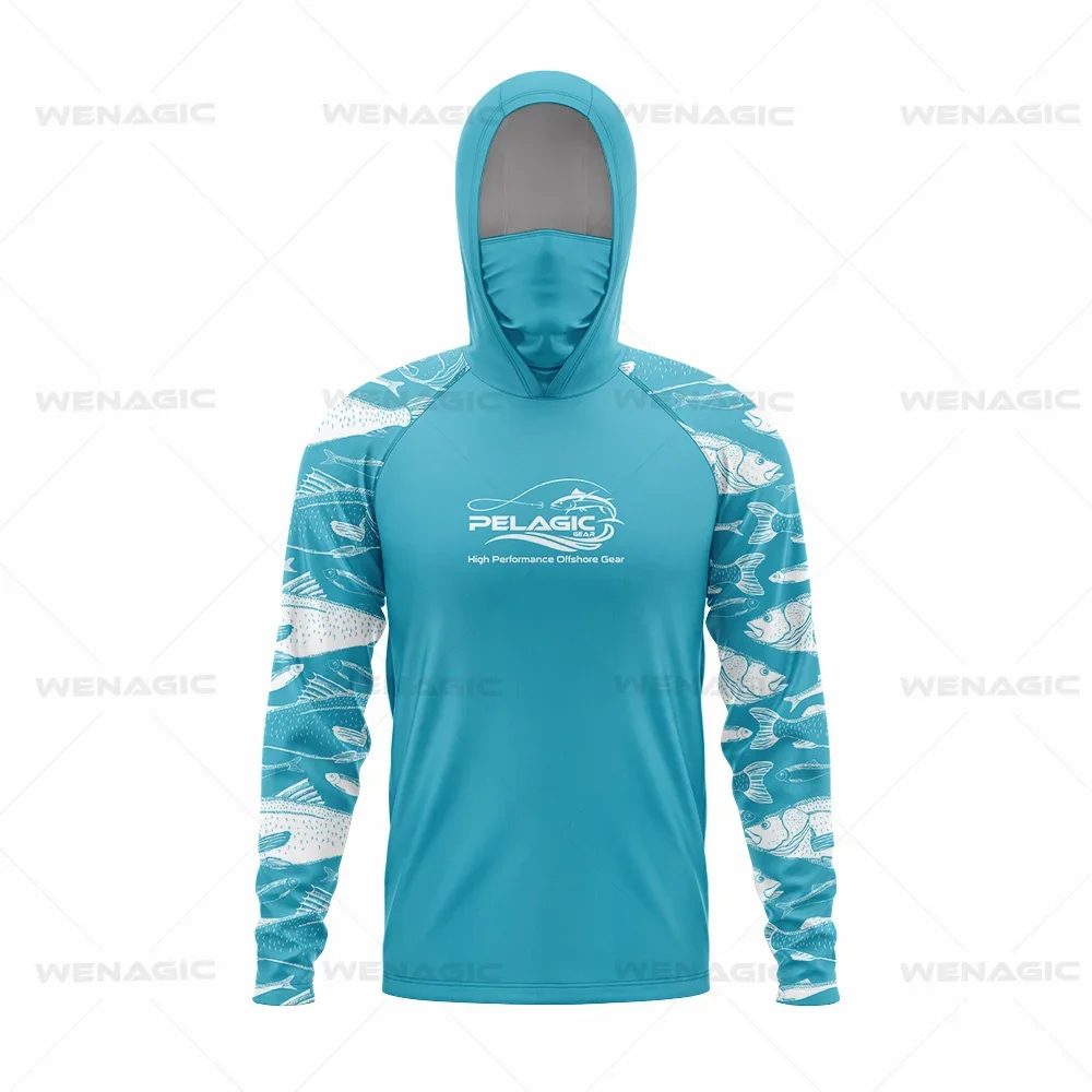 Pelagic Gear Fishing Shirts Upf 50 Long Sleeve Hooded Face Cover Camisa Pesca Quick Dry UV Protection Fishing Face Mask Clothes