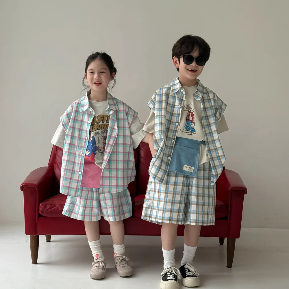 conjunto-de-ropa-informal-a-cuadros-coreanos-para-ninos-conjunto-de-ropa-de-2-uds-mangas-cortas-holgadas-y-pantalones-cortos-traje-con-apariencia-para-hermanos-verano-2025-2025
