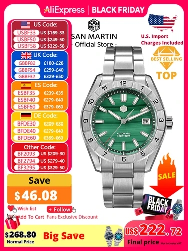 San Martin nuevo 42mm esfera de piedras preciosas de pavo real NH35 reloj de lujo para hombres zafiro mecánico automático 100M impermeable luminoso SN0130