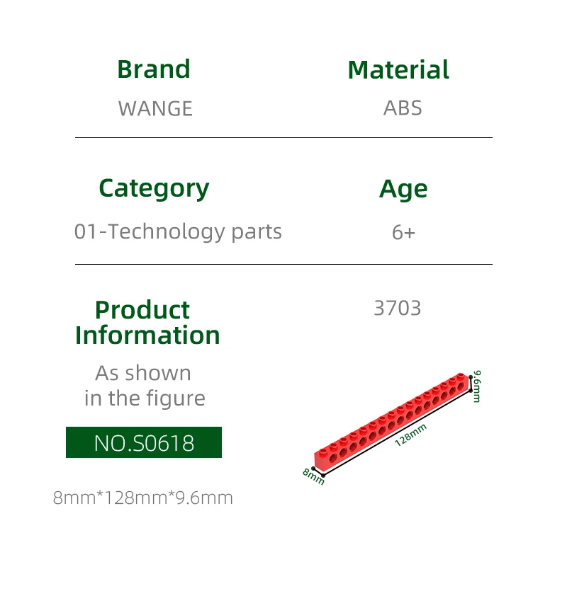 Wange 18 stks/partij 3703 1x16 Gaten Dikke Bulk Bouwstenen Moc Accessoires Compatibel met Baksteen Speelgoed kinderen Geschenkdoos