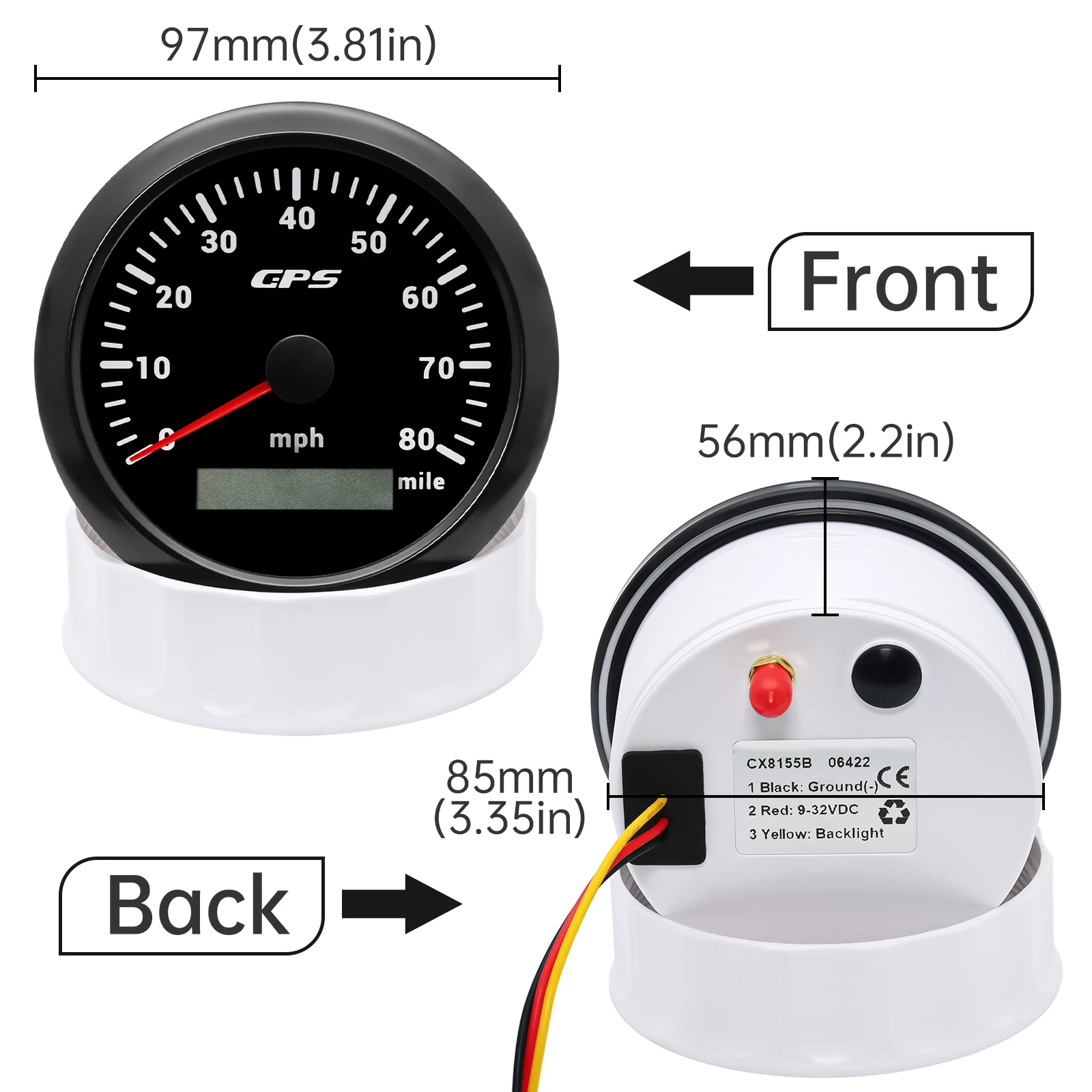 80MPH GPS Speedomete With GPS Antenna 85MM Universal Speed Gauge 7Colors Backilght Fit Chordal Engine Marine Boat Car