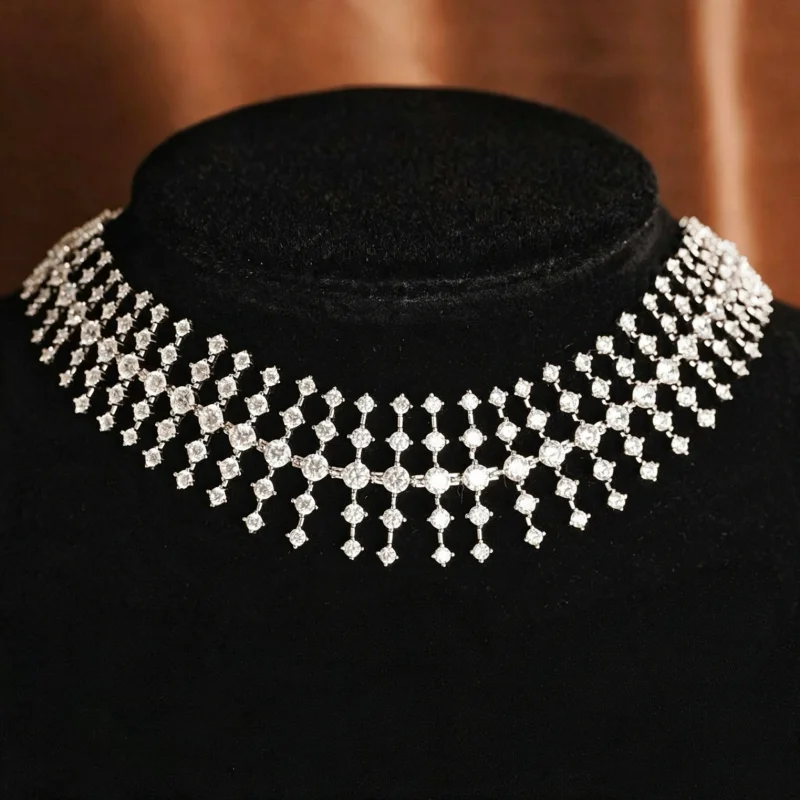Bellux 925 Silver Synthetic Zircon Stacked Light Luxury Full Diamond Sparkling Neck Chain Fashion Charm Women's Necklace