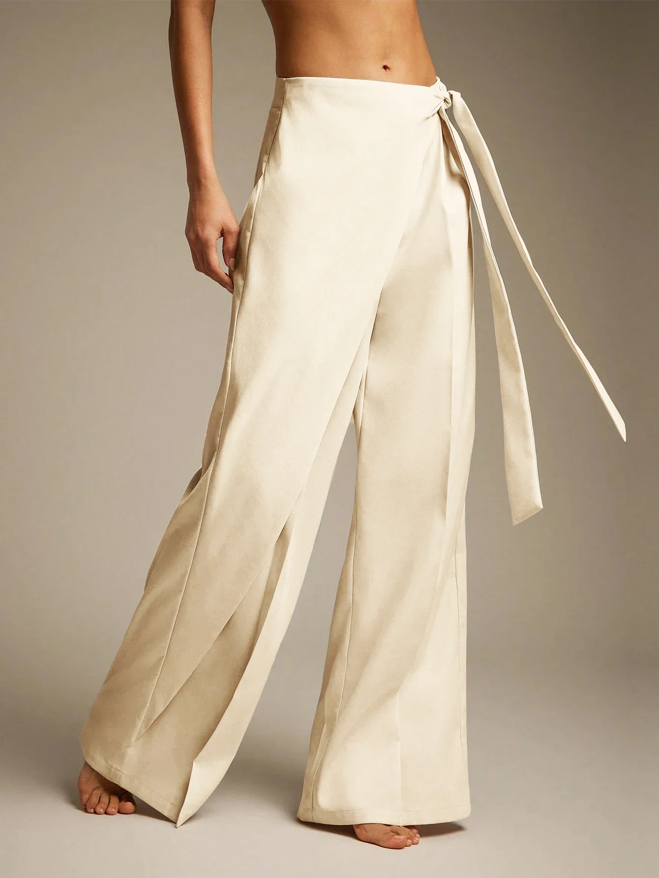 New Trend Women High Waist Wide Leg Pants Loose Pleated Apricot Trousers Casual Spring Summer Chic Fashion Beach Bottoms