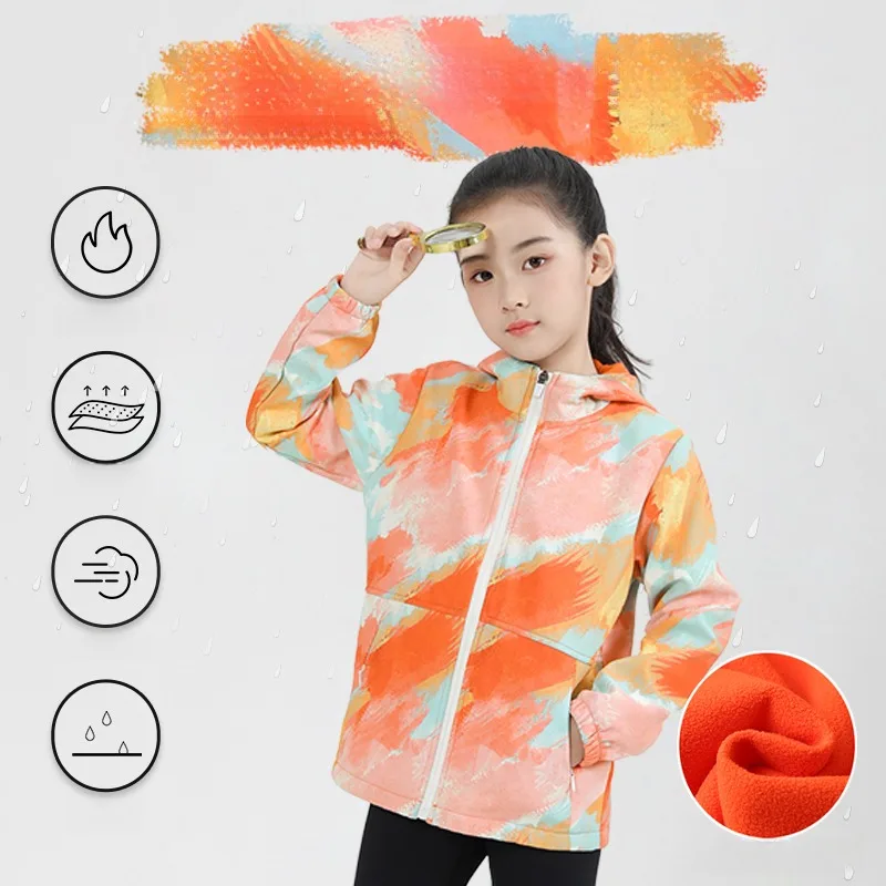 

Children's Soft Shell Jacket Fleece Lined Camouflage Kids Outdoor Waterproof Breathable Windproof Coat for Spring/Autumn