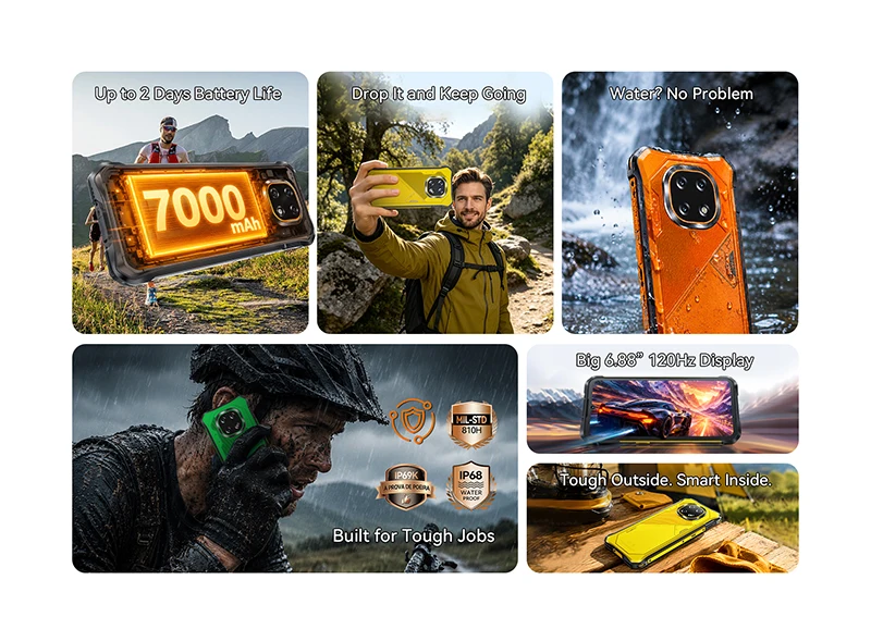 Rugged Smartphone Android 16 Cubot KingKong ES 5, Up to 24GB RAM(12+12GB), 256GB ROM, 6.88" 120Hz Screen, 7000mAh Mega Battery