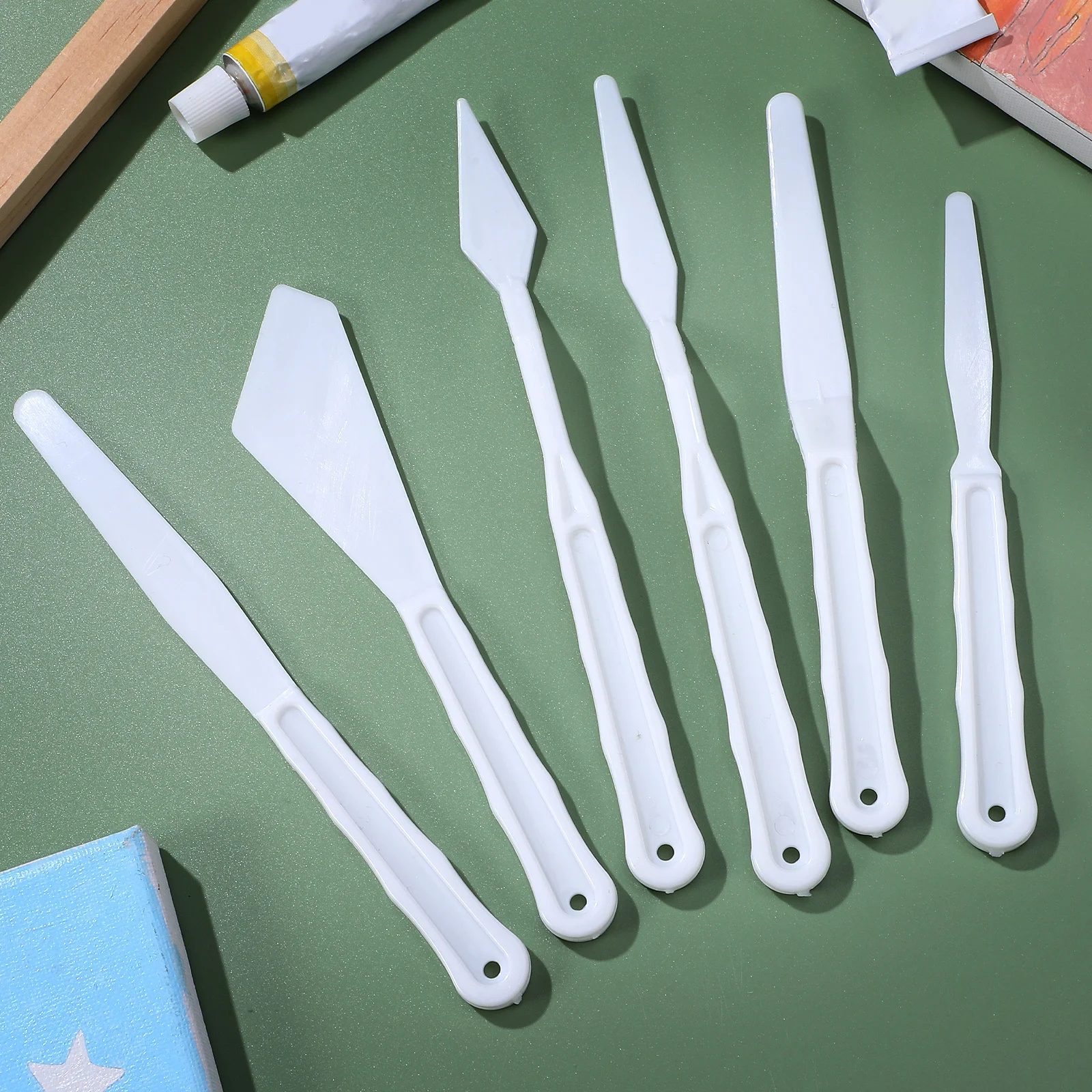 

1Set Plastic Mixing Spatulas Assorted Shapes Lightweight Durable for Oil Painting Spreading Scraping Palette Artist Tools