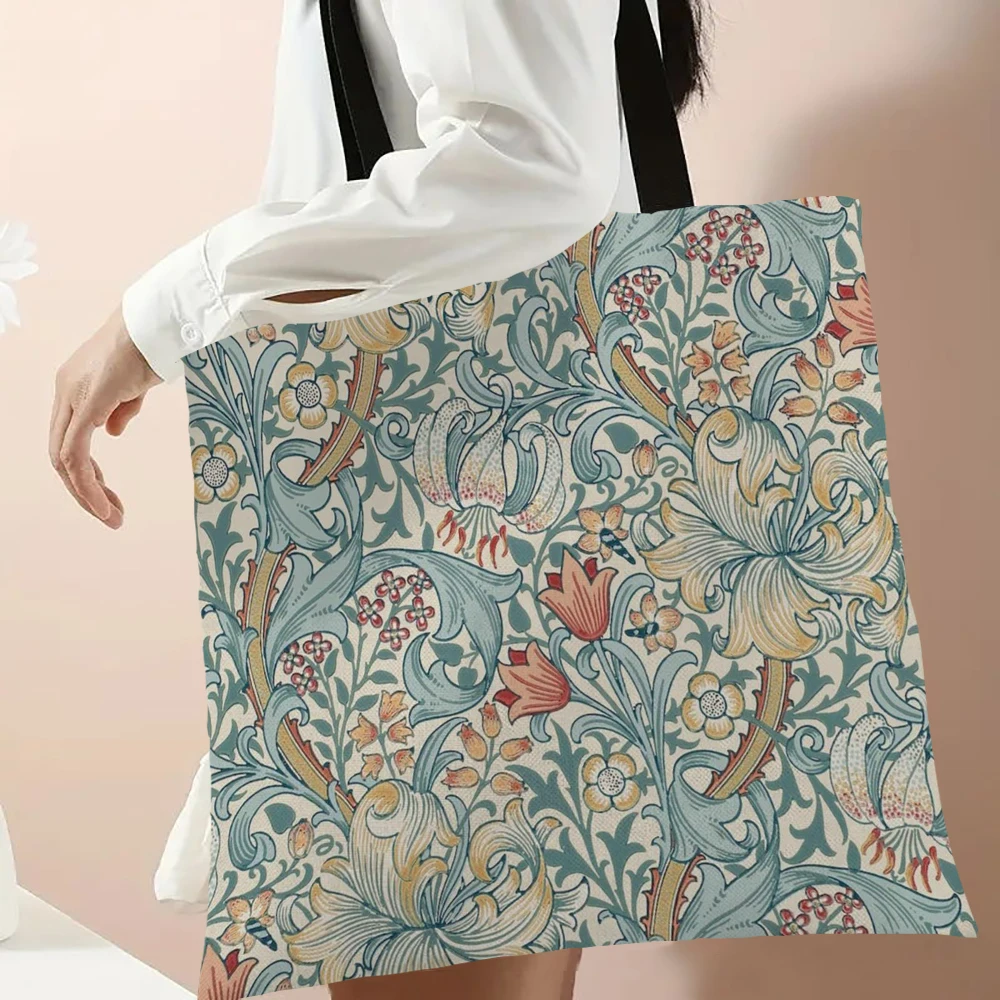 Bird Floral Botanical Green Women's Fashion Shoulder Bag Animal Student Tote Bag 2024 New LinenTrendy Lady Commuter Handbag