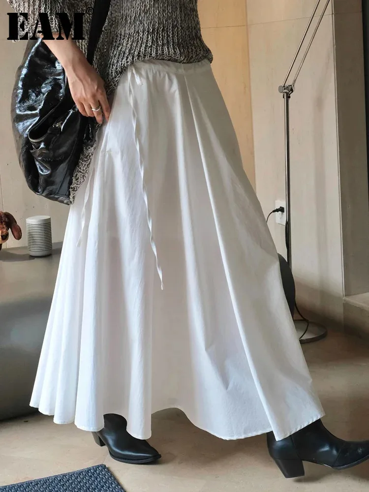 

[EAM] High Waist White Brief Bandage Elegant Long A-line Half-body Skirt Women Fashion Tide New Spring Autumn 2024 1DH7041