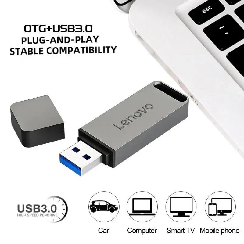 레노버 메탈 U 디스크, 휴대용 펜 드라이브, 고속 USB 3.0, C타입 인터페이스, 방수 USB 플래시 디스크, 16TB, 2TB, 1TB, 512GB