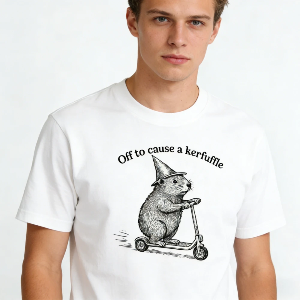 

Off To Cause A Kerfuffle Shirt Funny Groundhog Scooter Tshirt Silly Animal Mental Health Tee Adult Humor Men Women Unisex TShirt