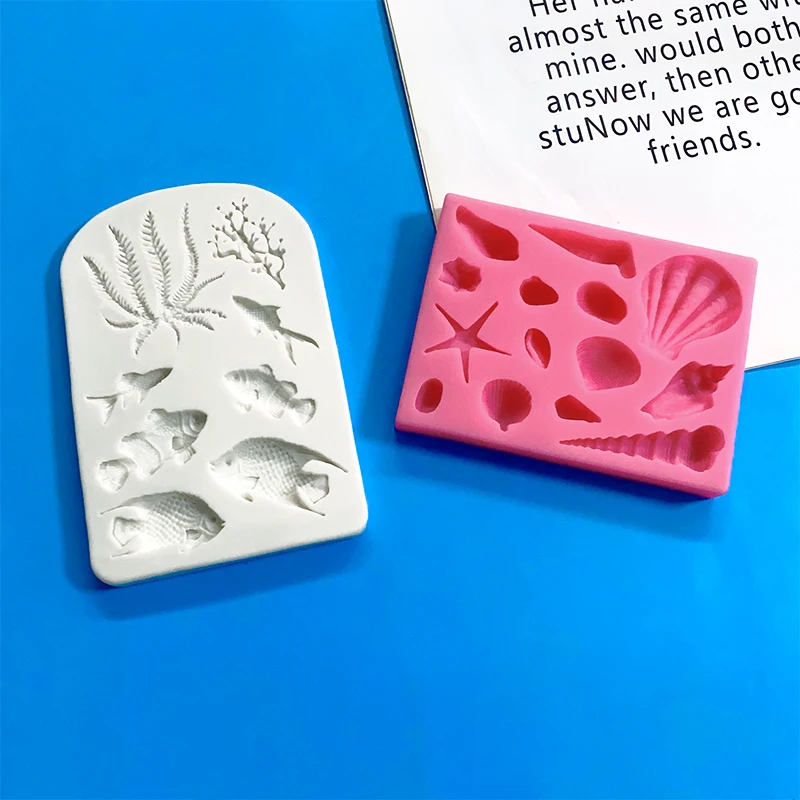 Ocean series fondant silicone mold Conch Starfish Small fish seaweed cake decoration mold shell clay cookie mold