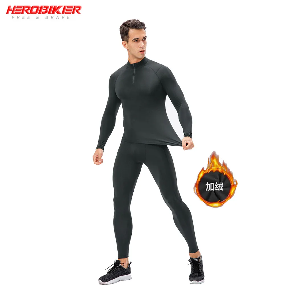 

Fleece Lined Thermal Underwear Suits Men Winter Warm Motocross Riding Base Layers Tight Long Johns Shirts & Tops Bottom Set