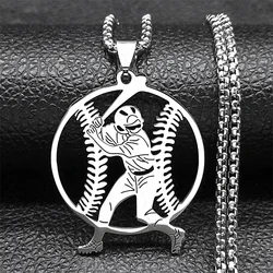 Hip Hop Baseball Player Softball Pendant Necklace for Men Women Stainless Steel Silver Color Ball Sports Chain Jewelry NZZZ699S0