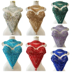 Handmade Rhinestones Bodice Applique sew on Beads sequins stones Patches Trimming Accessory for Dress Clothes