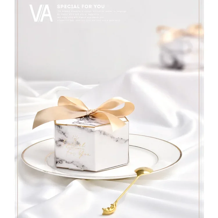 

50pcs Wedding gray marble candy paper packaging gift box birthday Biscuit chocolateconos papel