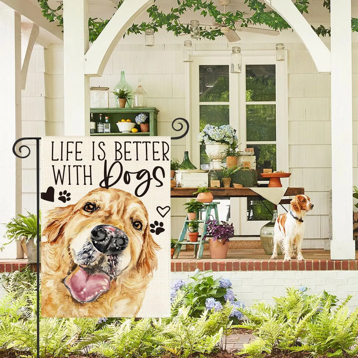 AVOIN colorlife Life is Better With Dogs Golden Retriever Garden Flag 12 x 18 Inch Double Sided Outside, Pet Farmhouse Yard Outd