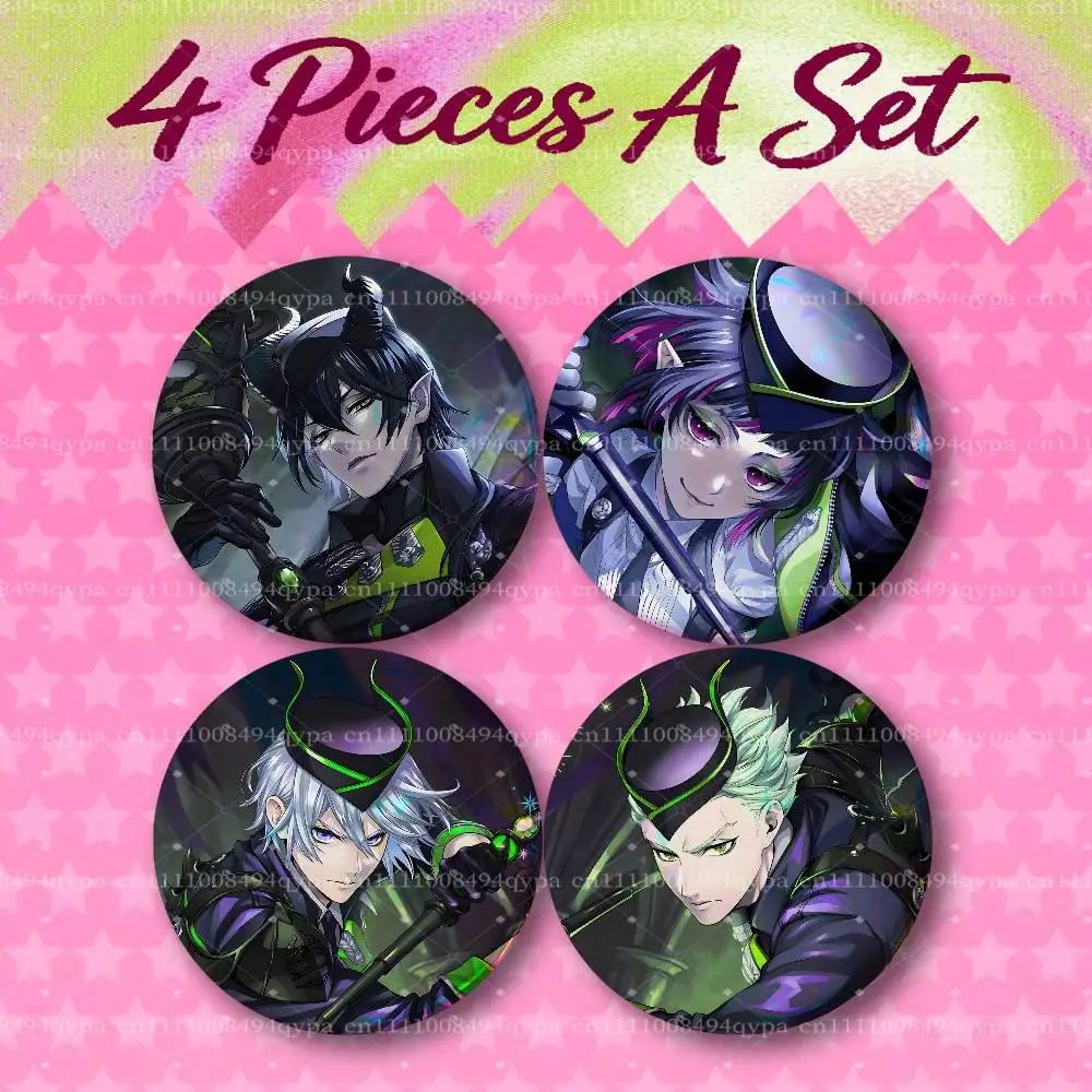 T-Twisted Wonderland Malleus Idia 4 Pieces Badge Set Icons Badges Creative Meme Figure Round Tinplate Brooch Bag Clothes