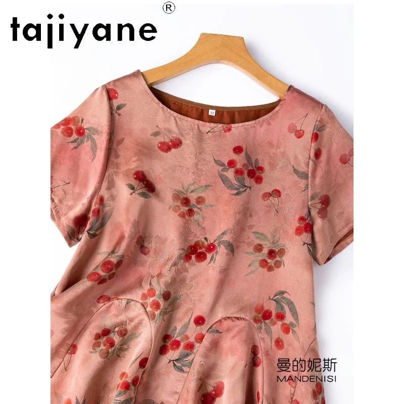 TAJIYANE 100% Real Mulberry Silk Shirt Jacquard Xiangyunsha Women T Shirts Babydoll Tops for Woman Clothing Tee Shirt Femme 티셔츠