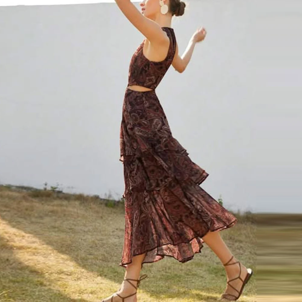 TWOTWINSTYLE ヒットカラー痩身ドレス女性のための O ネックノースリーブハイウエスト気質ドレス女性のファッション