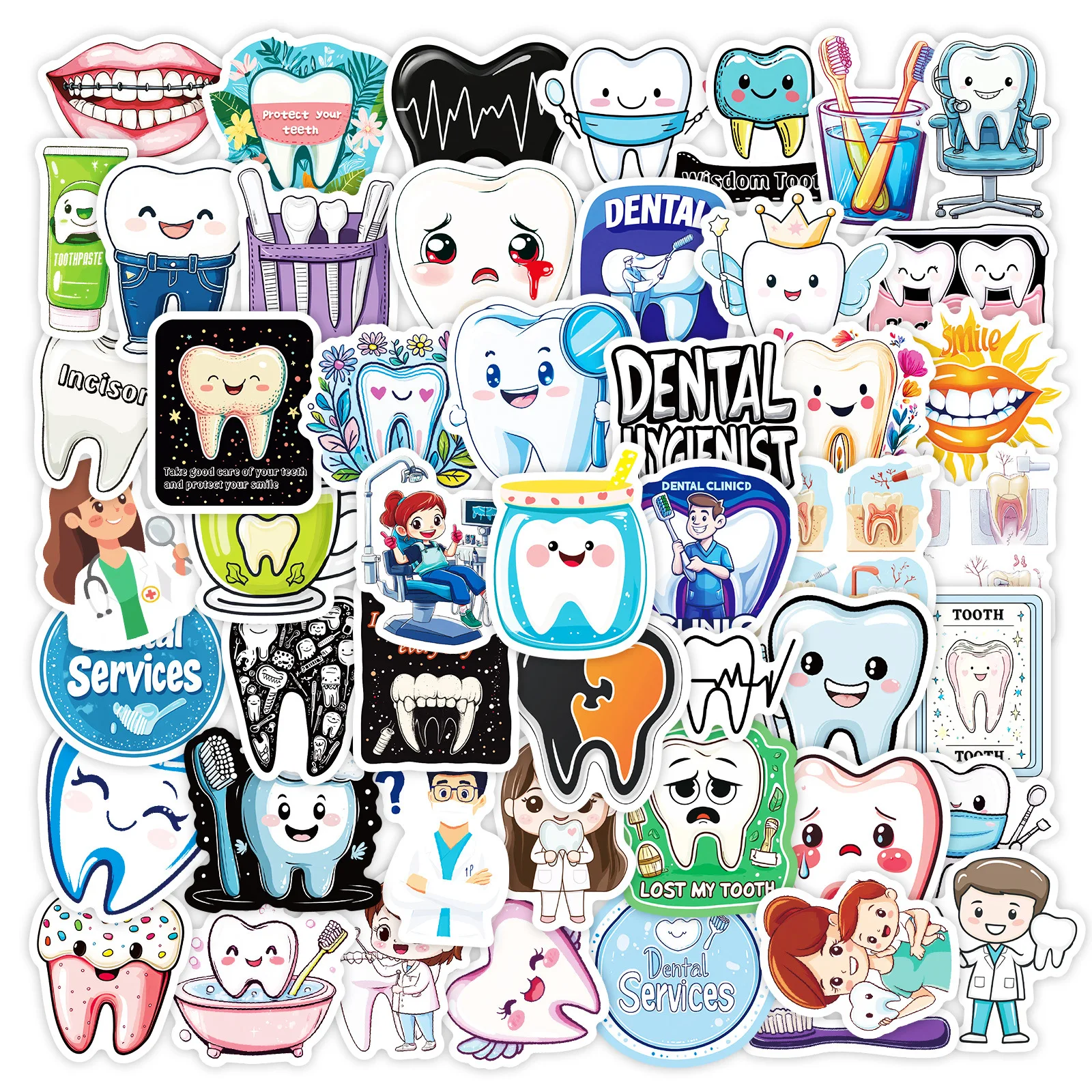 

50Pcs Dental Dentist Series Stickers Suitcase Phone Case Water Bottle Waterproof Decoration Diy Sticker Packs
