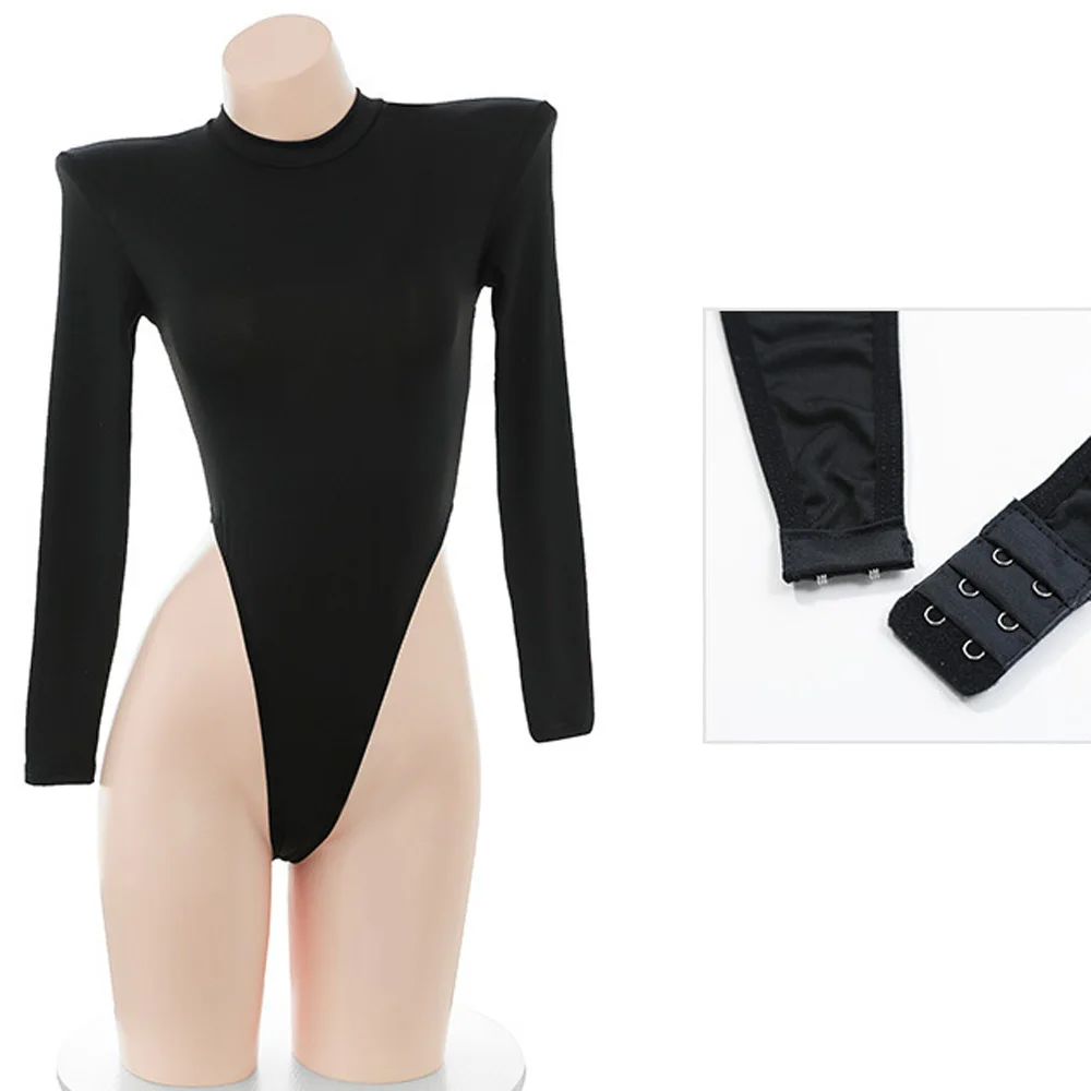 

2025 Hot New Erotic Sexy Women Black Long Sleeve Bodysuit Uniform Tight Jumpsuit Traction Rope Outfits Cosplay Costume