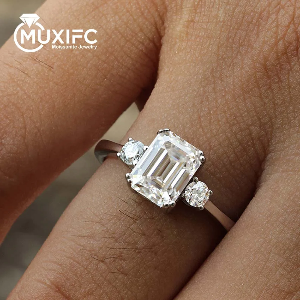 

MUXIFC 2-4 карата изумрудной огранки с полным муассанитом, цвет D, 3 камня, обручальное кольцо с лабораторным бриллиантом и сертификатом, ювелирные изделия из серебра 925 пробы