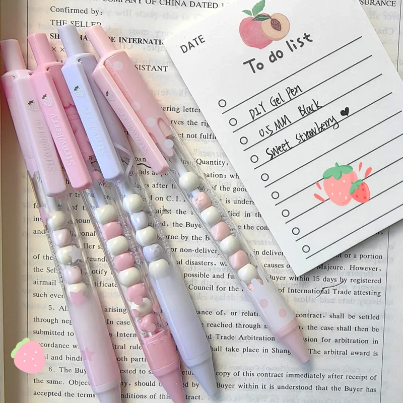 4PCS/Set Sweet Strawberry Gel Pen For Students Creative DIY Bead Gel Ink Pen