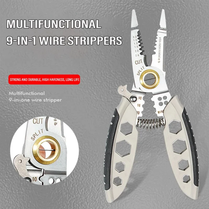 

9 In1 Wire Stripper, Pulley Design Multi-function Electrician Wire Splitter Wire Winding Pliers Crimping Pliers Hand Tool