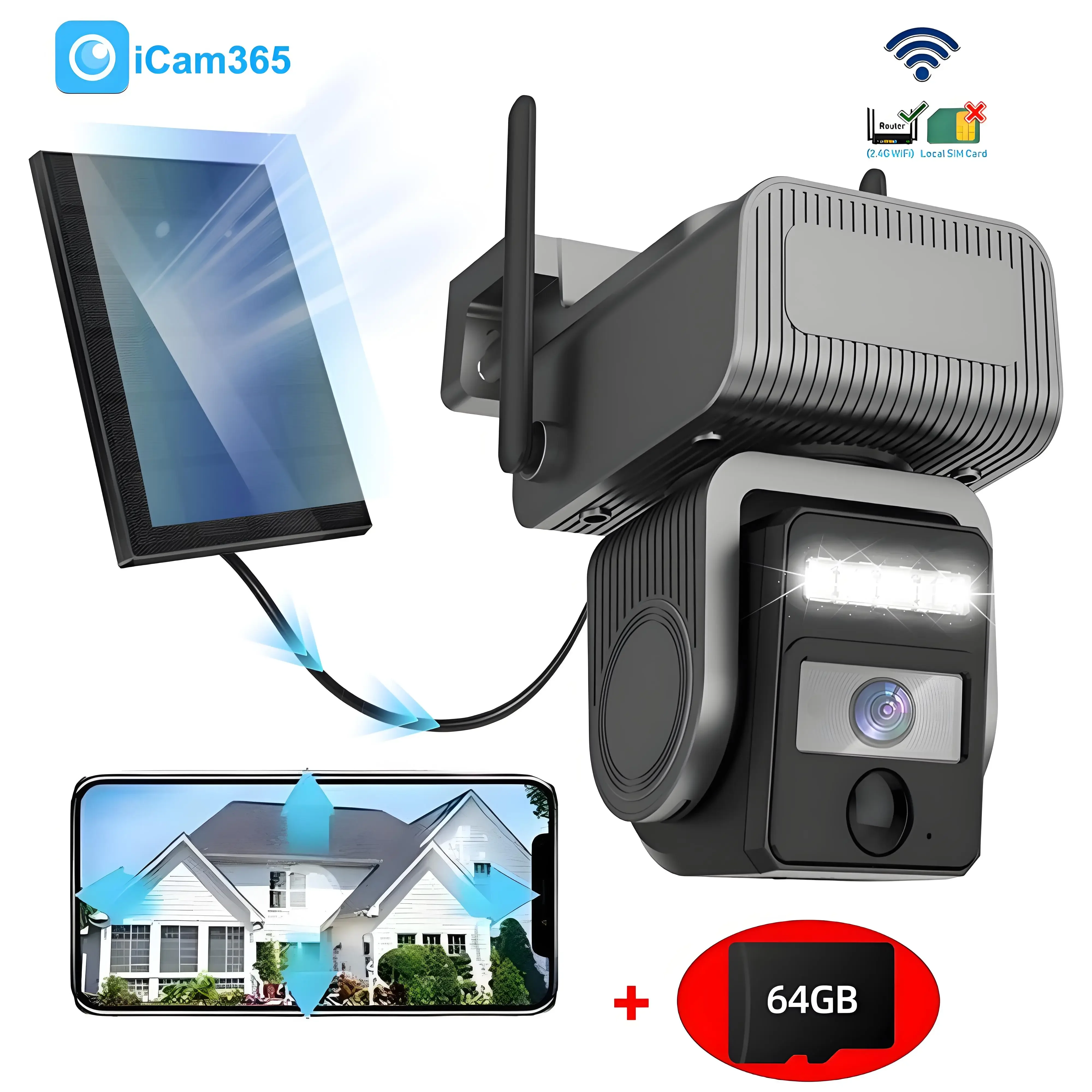 كاميرا واي فاي تعمل بالطاقة الشمسية، كاميرات مراقبة أمنية ملونة للرؤية الليلية، كشف الحركة اللاسلكية في الهواء الطلق، شاشة صوت عالية الدقة في اتجاهين #1