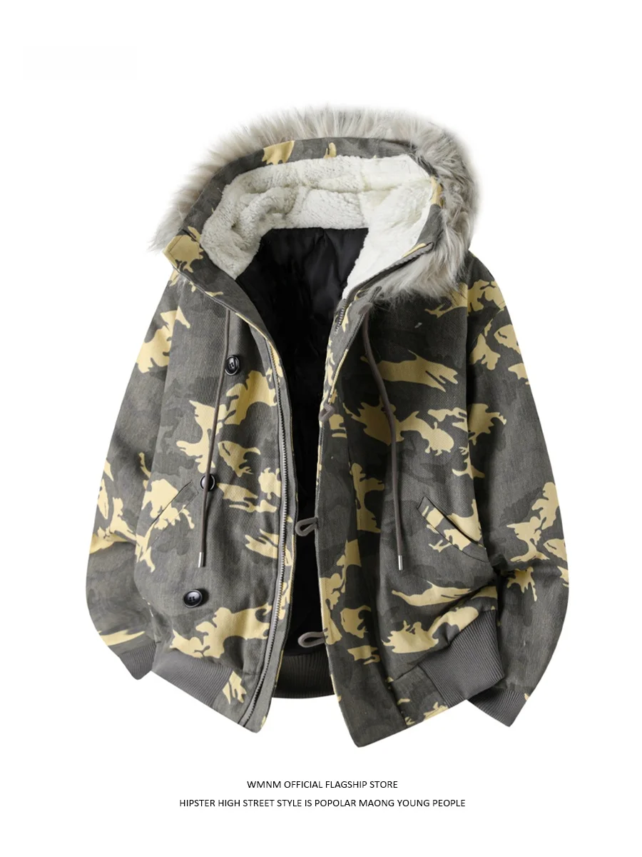 

Thiened Camouflage Cotton Jaet Men's Winter Warm Coat Detachable Fur Collar American Sle Pilot Coat Stand Fit Faio...