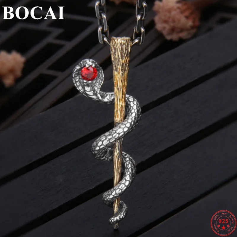 

BOCAI Real Sterling Silver S925 Pendant For Men And Women 2021 New Retro Thai Silver Creative King Cobra Clavicle Pendant