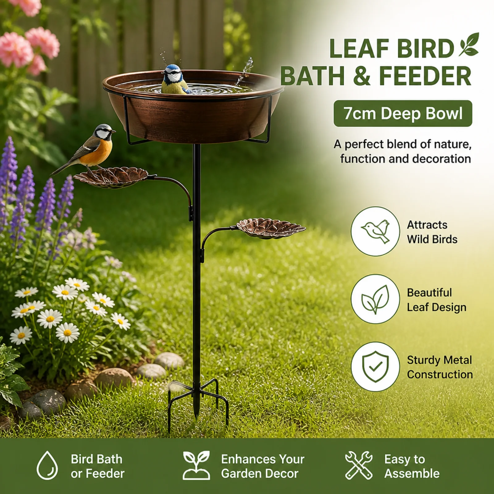 Bird Bath Feeder Combo Deep Basin Bird Bath and Feeder Combo Weather Resistant Decorative Garden Birdbath for Gardeners, Outdoor