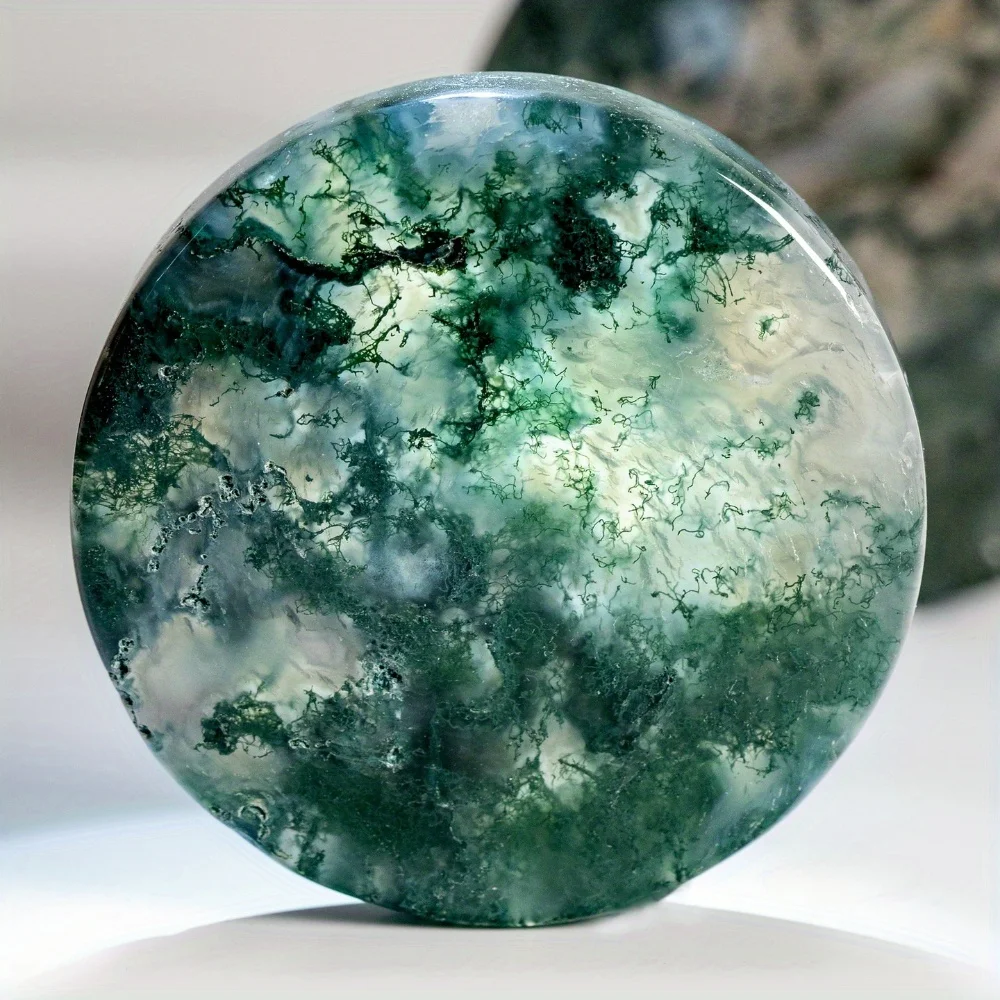 A natural moss agate slice, green seaweed agate disc, exquisite home decoration, perfect for room décor, stone ornaments - view 2