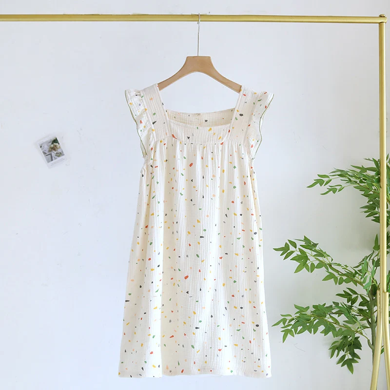 Print Dot Sling Sleeping Dress For Women Summer Square Neck Sleeveless Female Home Nightgown 2024 Simple Casual Comfort Pajama