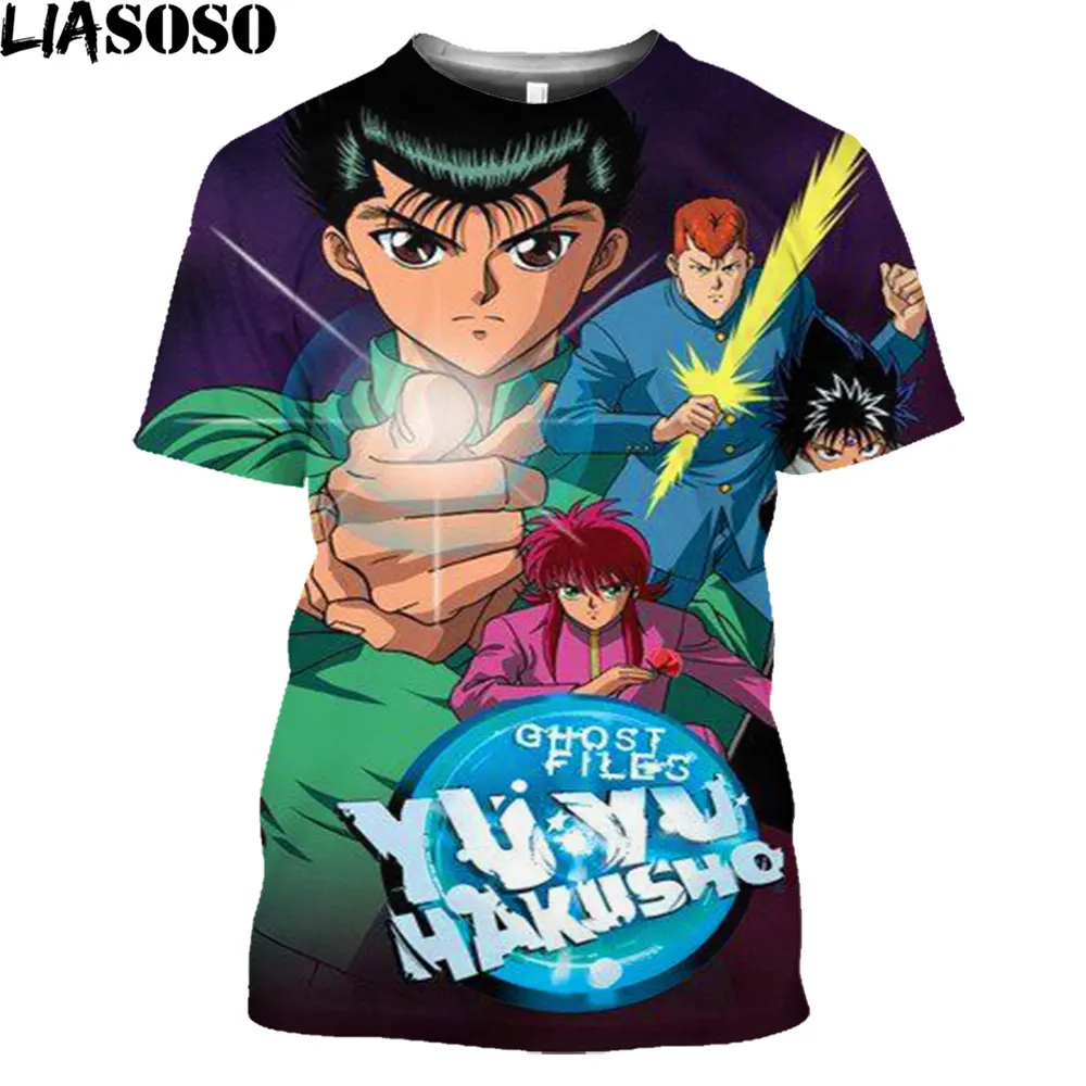 LIASOSO Anime YuYu Hakusho 3D Print Men's T-shirt Short Slveed Casual  Retro Harakuju Otaku Streetwear Tops Women Oversized Tee