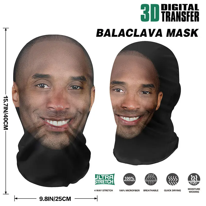 3D Celebrity Balaclava Unisex Sun Protection Cycling Face Mask Cosplay Party Props Kobe Face Cover See Through Scarf Headwear