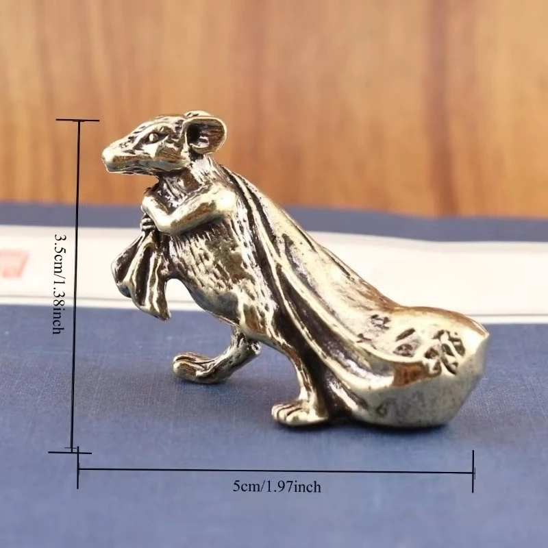 Mini Brass Rat Figurine, Vintage Chinese Zodiac Mouse Statue, Animal Sculpture Desktop Tea Pet Home Decor Ornament