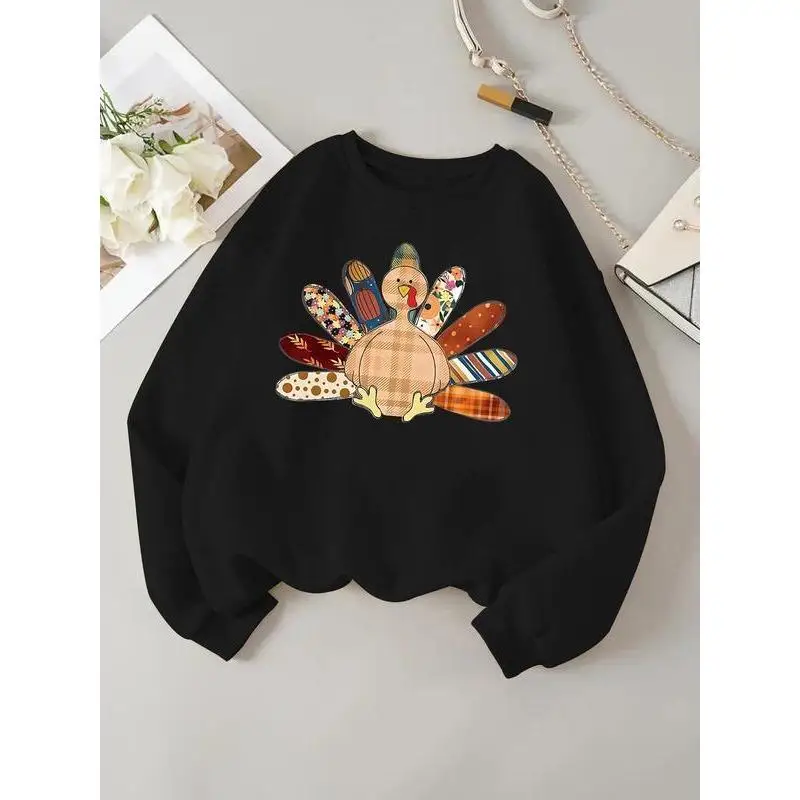

Thanksgiving Turkey Sweatshirt Women Plaid Patchwork Crewneck Pullover for Holiday Season Gifts