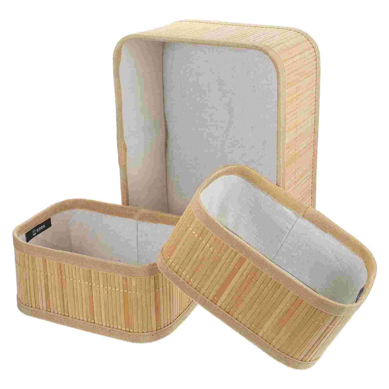

3 Pcs Bamboo Storage Basket Multipurpose Home Organizer Baskets for Shelves Manual Weaving Sundries Book Toy Bins
